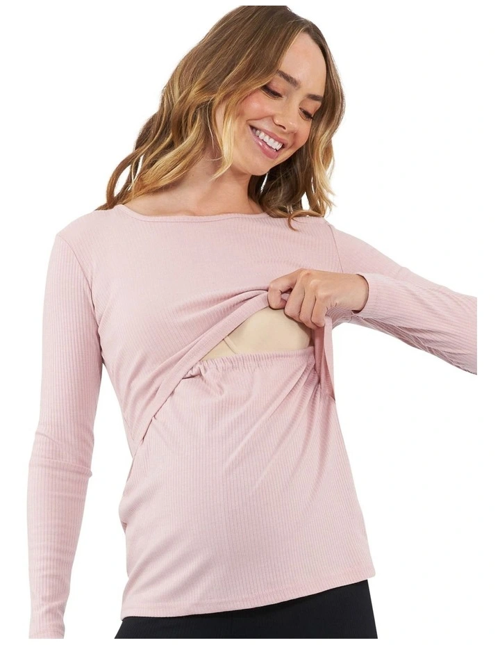 Tessa Rib Nursing Top in Dusty Pink
