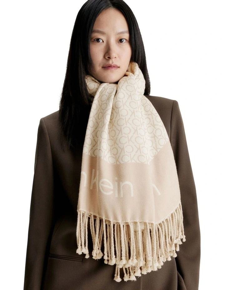 Fringes Monogram Scarf in Doeskin
