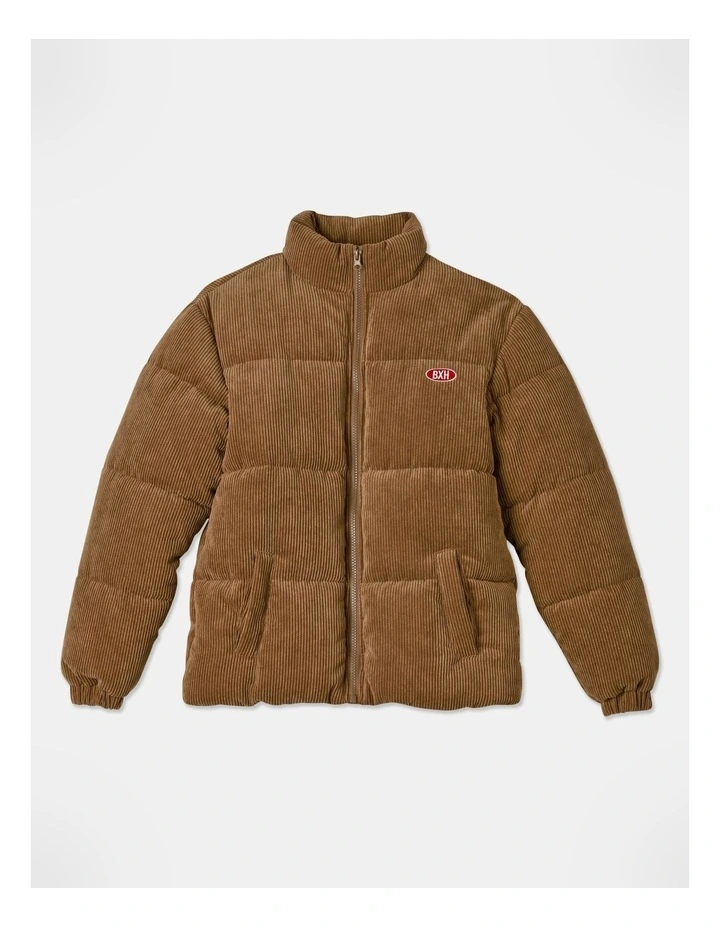 Cord Puffer Jacket in Brown