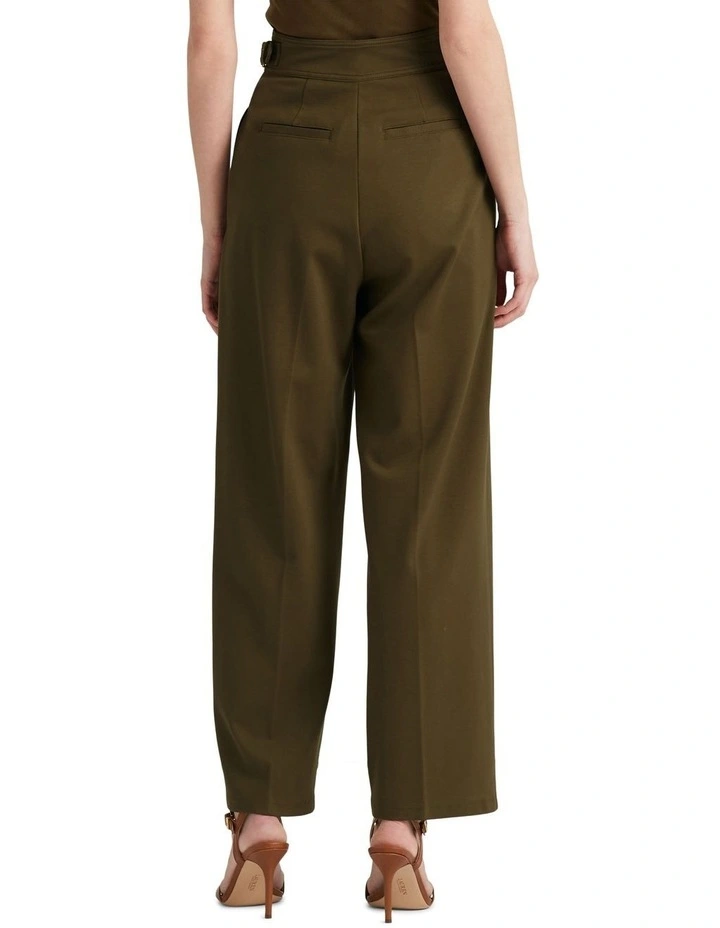 Belted Pleated Ponte Cropped Pant in Green