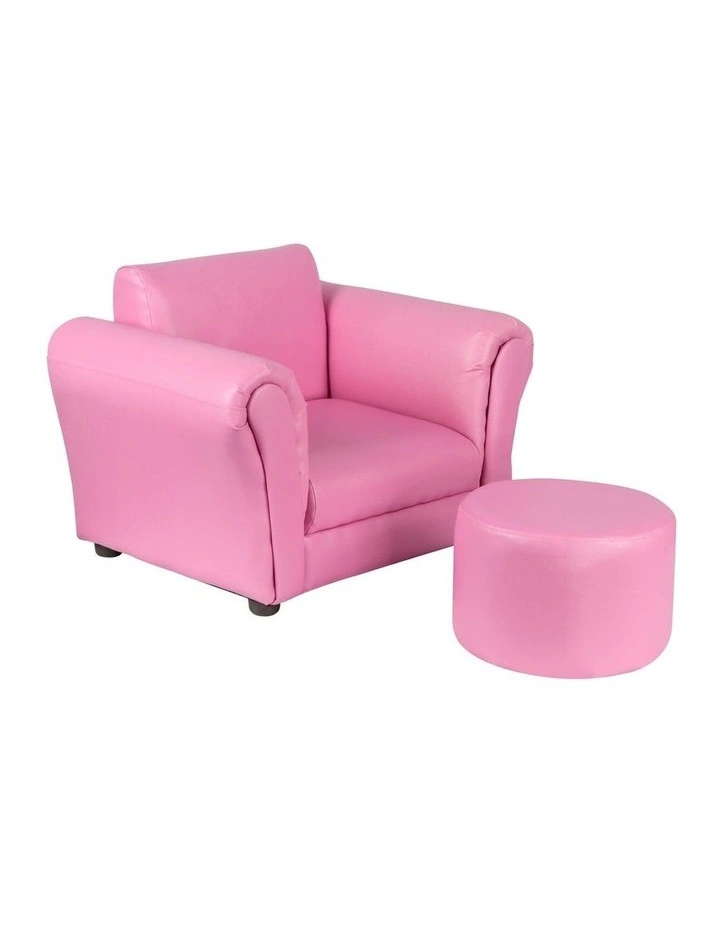 Kids Couch Sofa Chair with Footstool in Pink