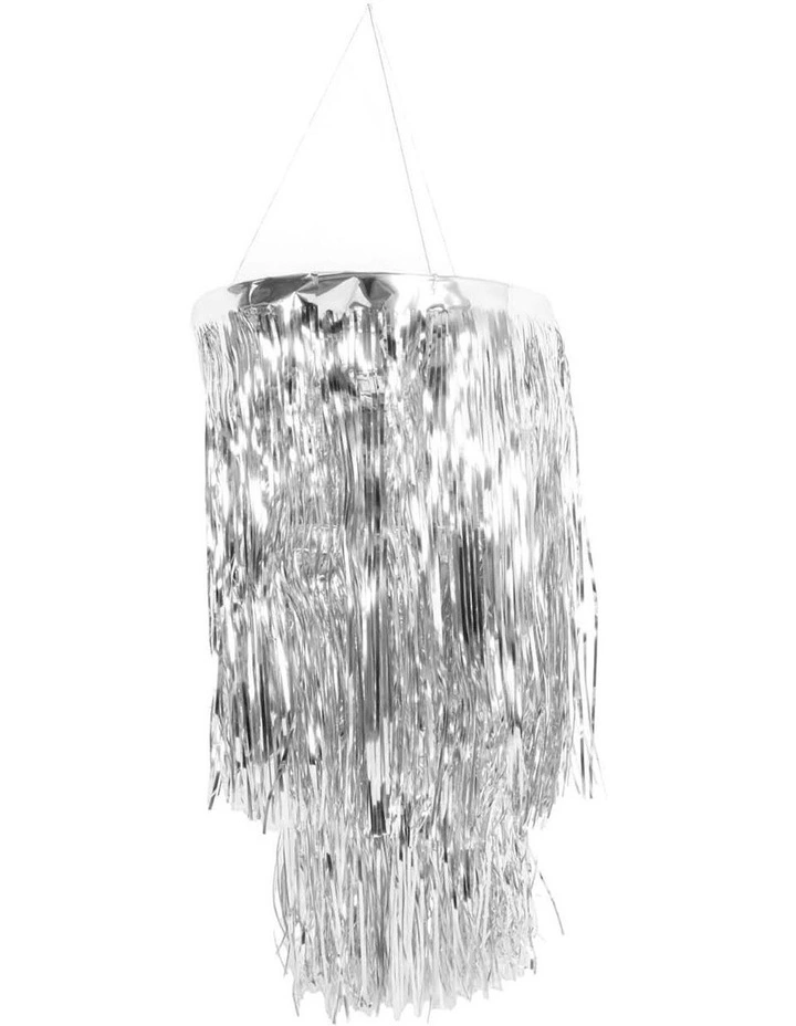 2 Tier Foil Metallic Tinsel Hanging Chandelier in Silver