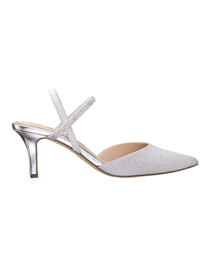 Billie Heeled Shoes in Silver Vinyl Glitter