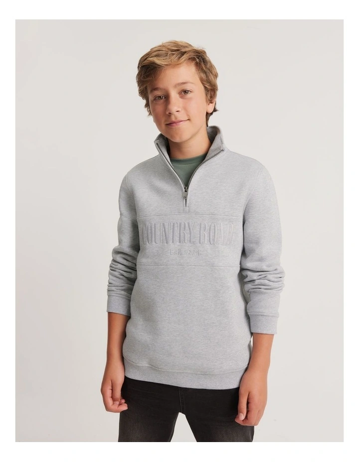 Verified Australian Cotton Heritage Half Zip Sweat in Light Grey Marle