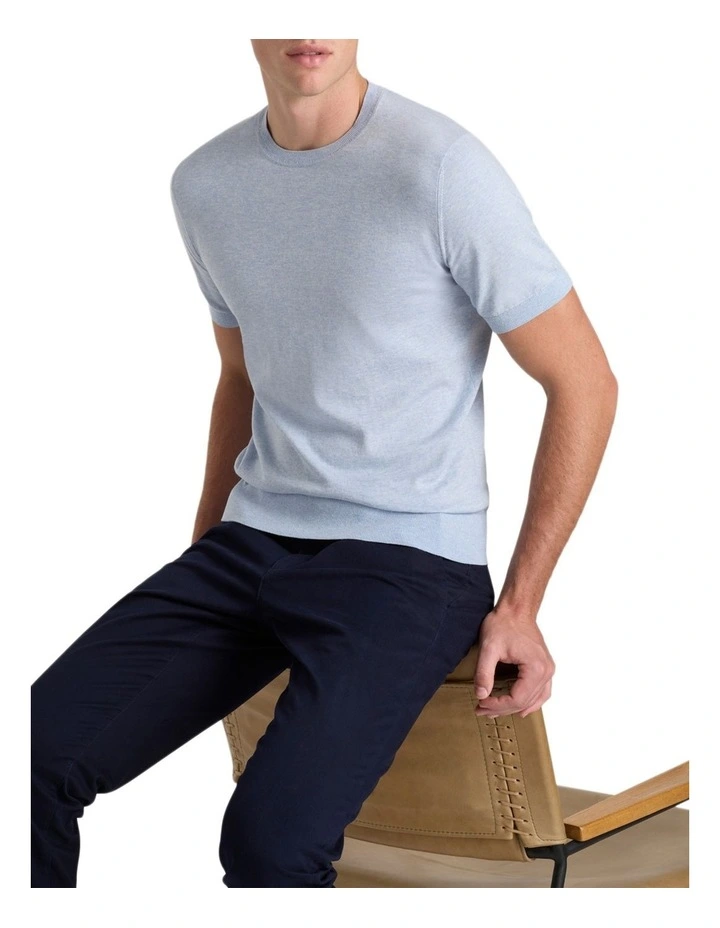 Elba Knit Tee in Sky Blue Melange