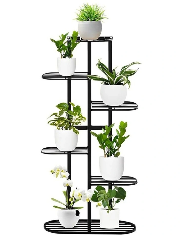 6 Tier 7 Pots Metal Plant Rack in Black