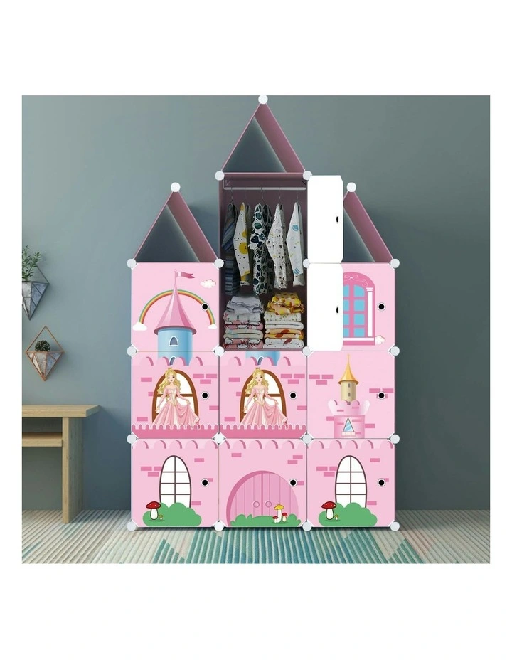 10 Cubes DIY Castle Print Portable Wardrobe in Pink