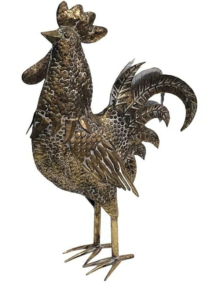 Metal Animal Statue Golden Chook 50cm in Gold