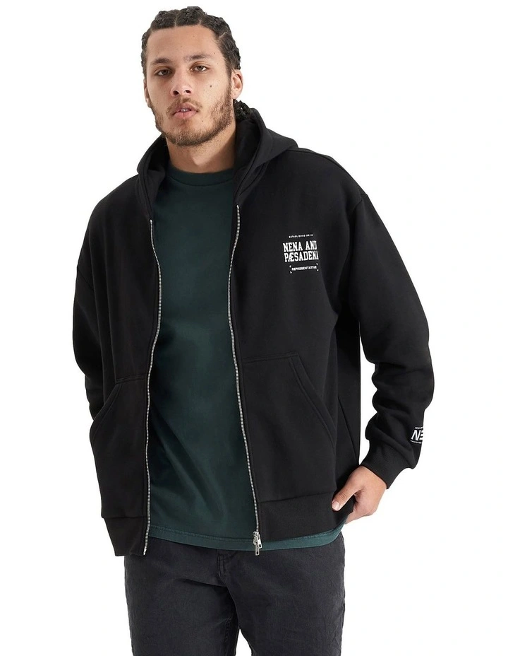 Overtaking Relaxed Hooded Zip Sweater in Black