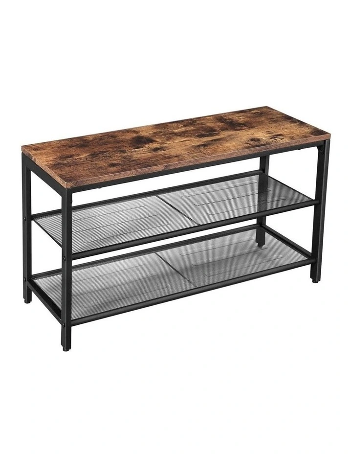 Shoe Rack Bench with 2 Mesh Shelves in Brown
