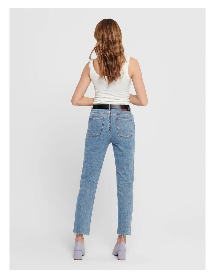 Emily Life High Waisted Straight Cropped Jeans in Denim Blue