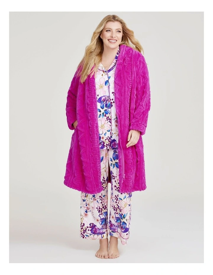 Plush Hooded Zip Up Robe in Magenta Haze