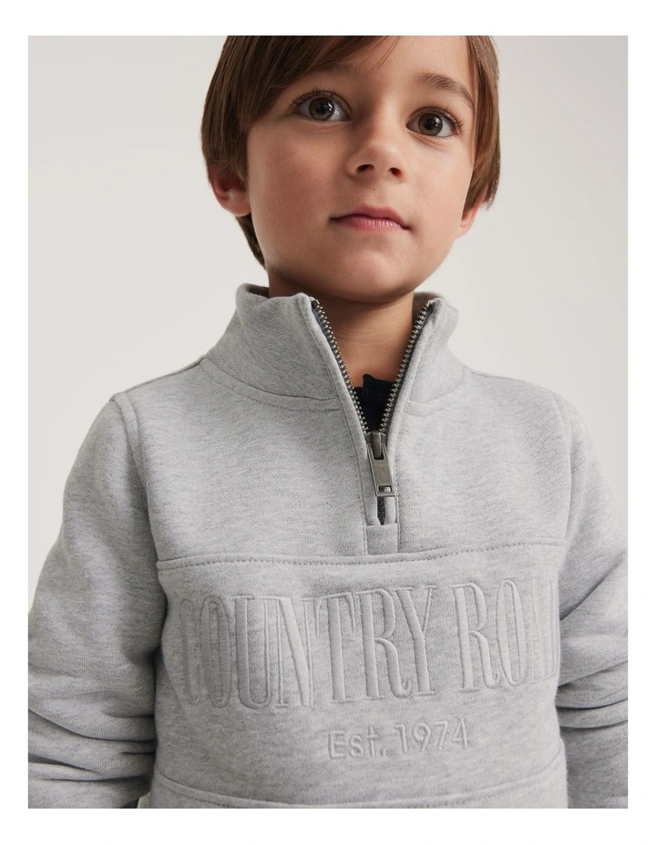 Verified Australian Cotton Heritage Half Zip Sweat in Light Grey Marle