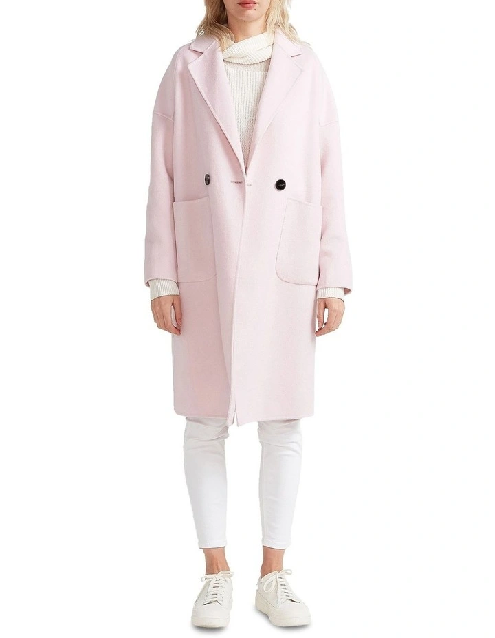 Publisher Double-Breasted Wool Blend Coat in Pink