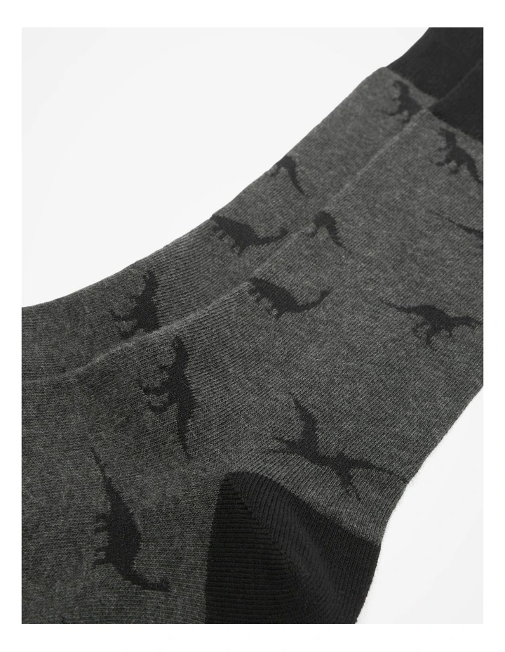 Dinosaur Sock in Charcoal Marle