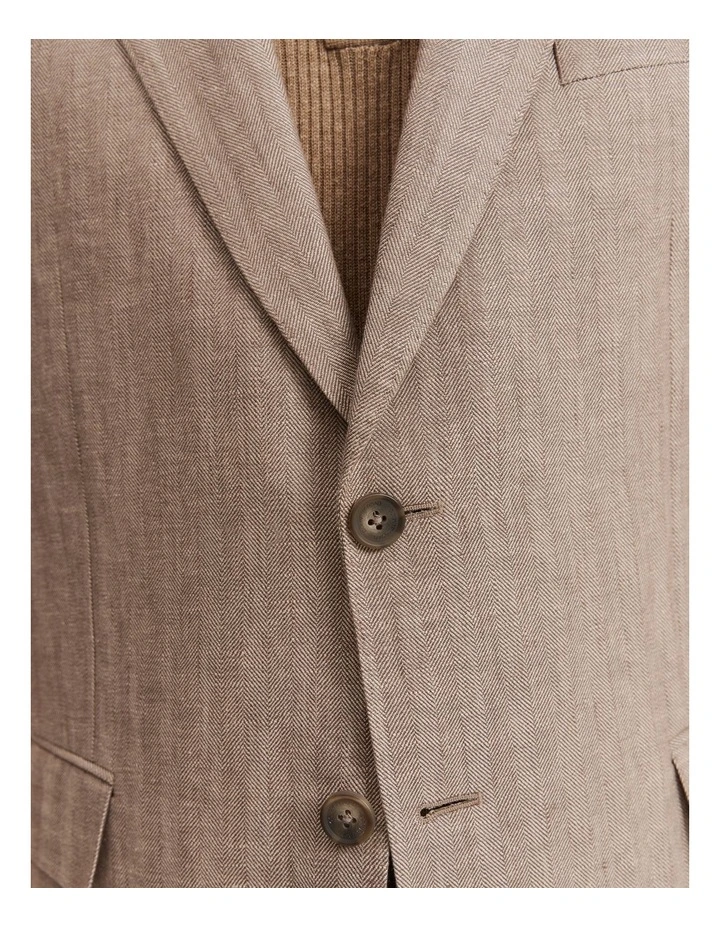 Regular Fit Half Lined Linen Herringbone Jacket in Wicker