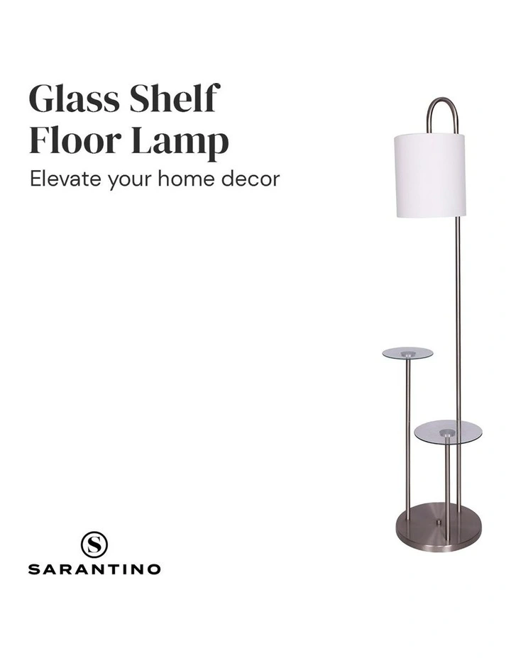 Metal Floor Lamp With 2 Glass Tabletops White