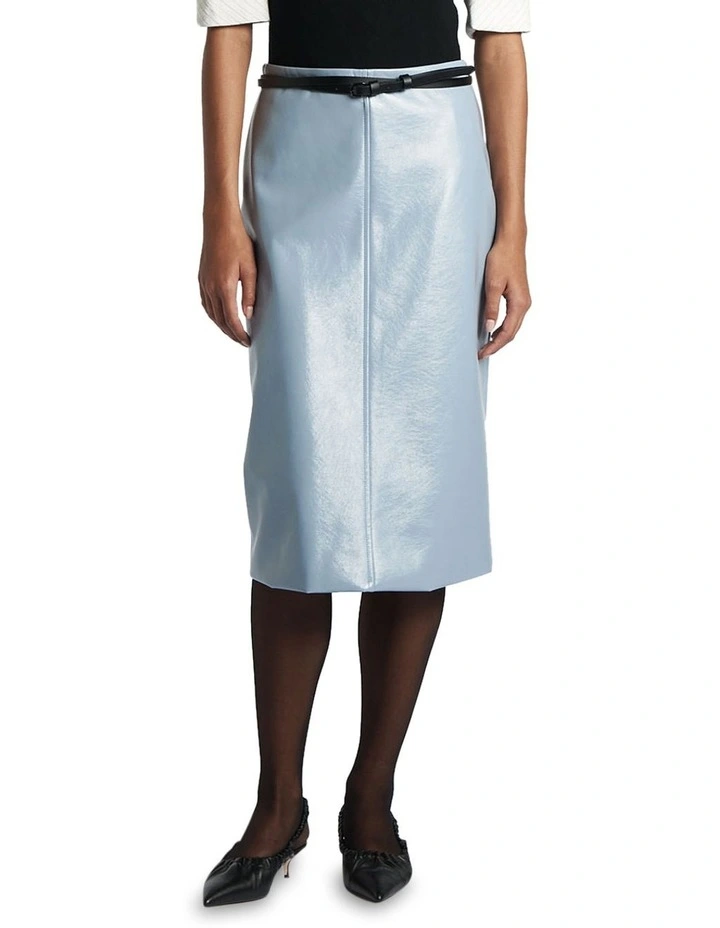 Crushed Vinyl Midi Skirt in Slate