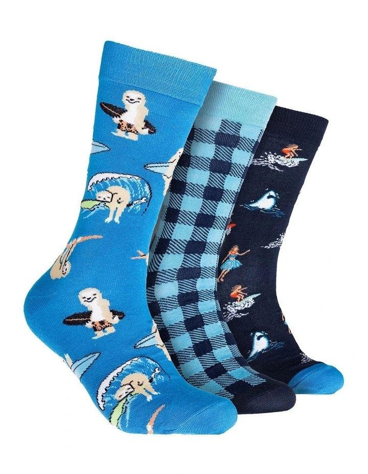 Bamboo Surfside Socks 3 Pack in Multi