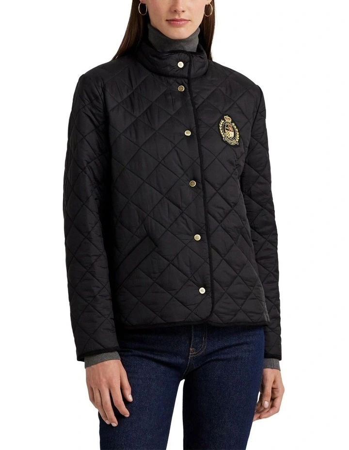 Crest-Patch Diamond-Quilted Jacket in Black