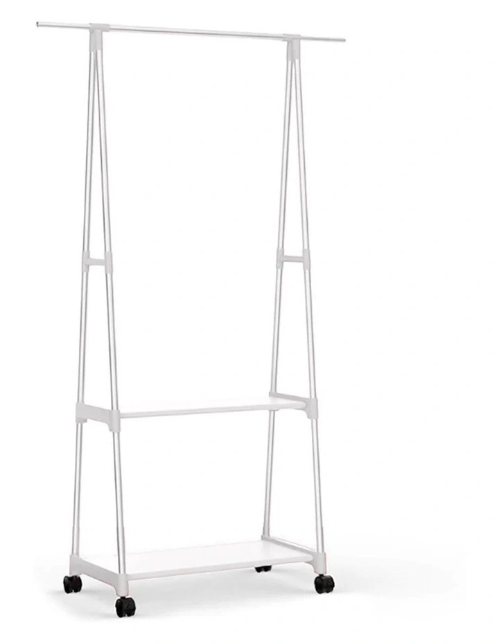 2-in-1 Clothes Shoe Rack Storage Organizer with Wheels in White