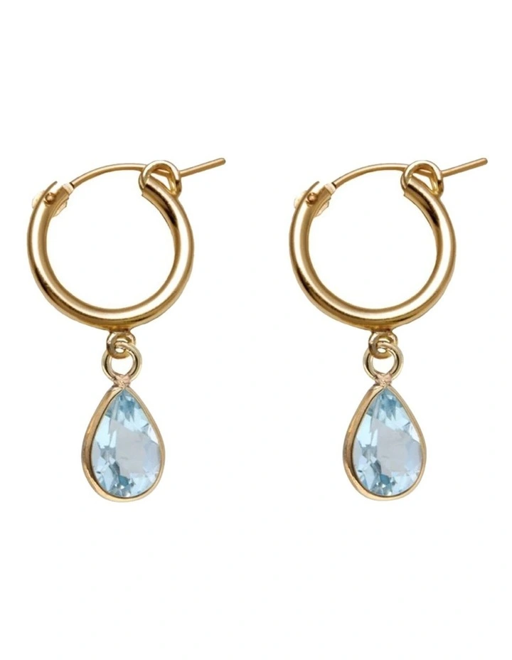 Von Treskow Yg Filled 15mm Lever Hoop Earrings with Blue Topaz in Gold