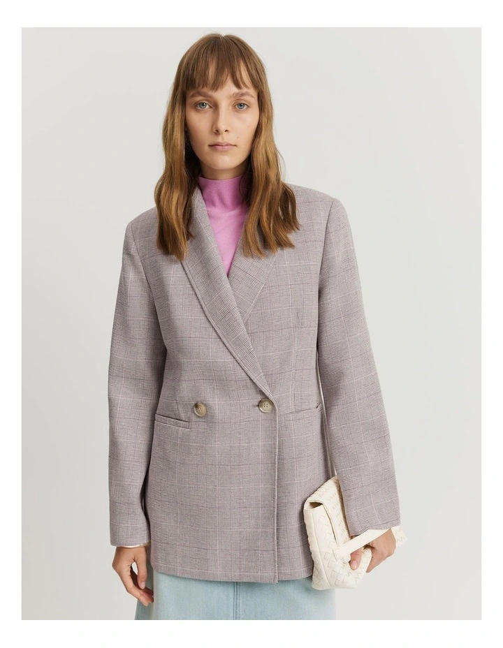 Twill Check Blazer in Truffle Check