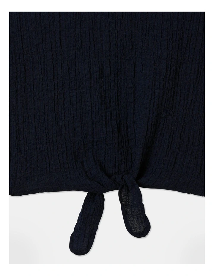 Textured Tie Front Tee in Navy