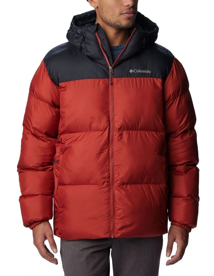 Puffect Hooded Puffer Jacket in Warp Red, Shark