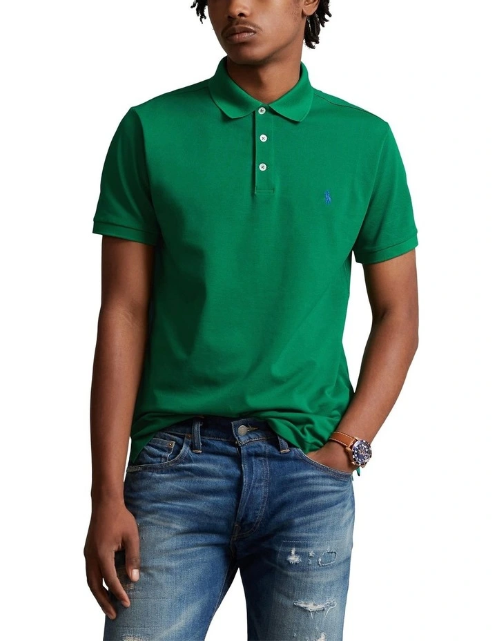 Custom Slim Fit Stretch Mesh Polo Shirt in Green