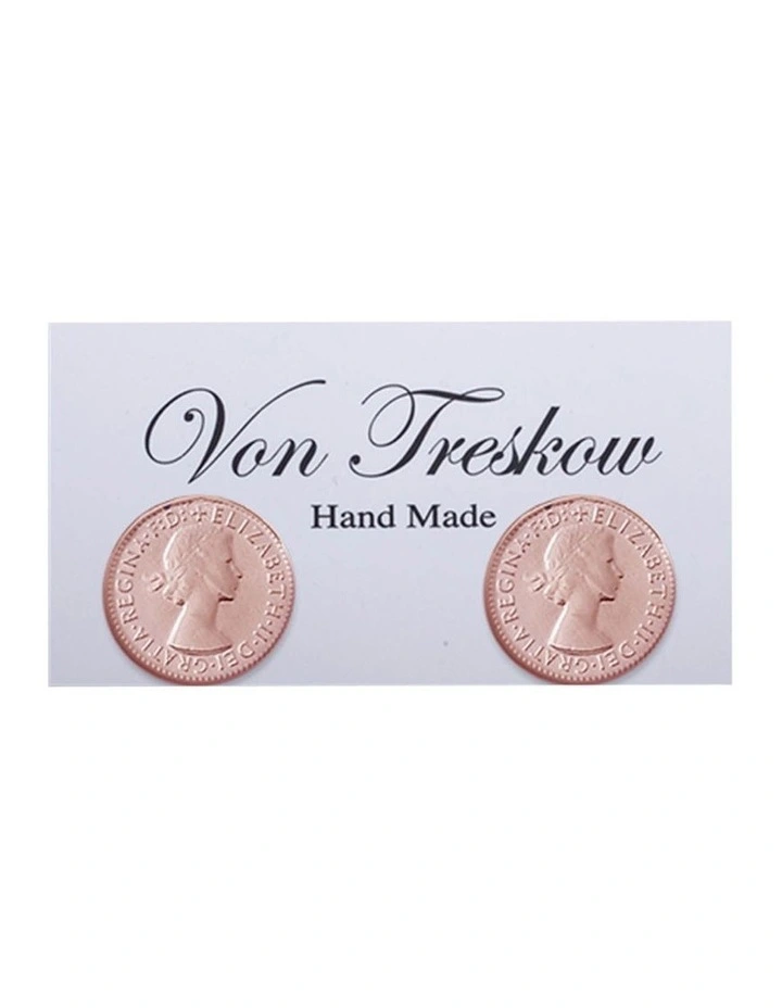 Studs Earrings w/ Threepence Rose Gold