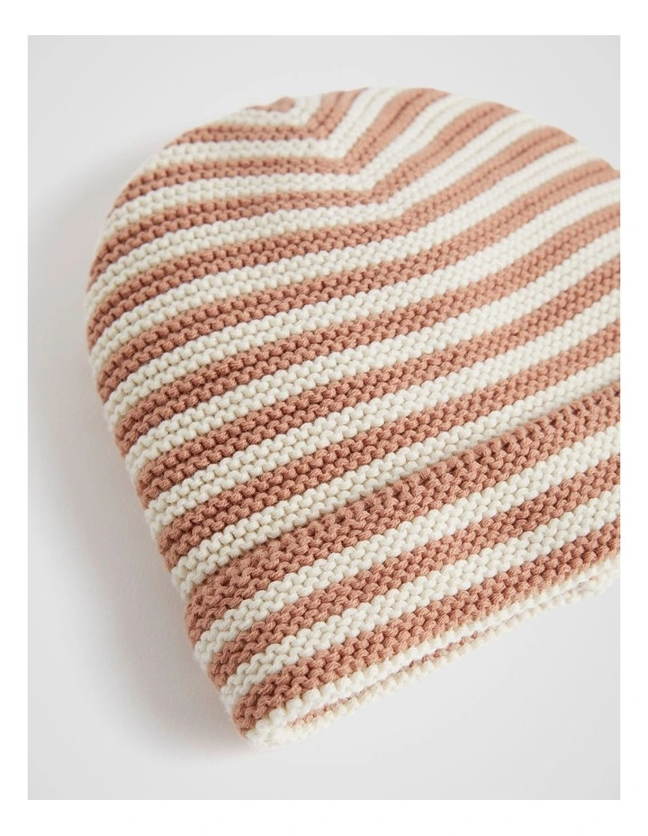 Stripe Knit Beanie in Almond