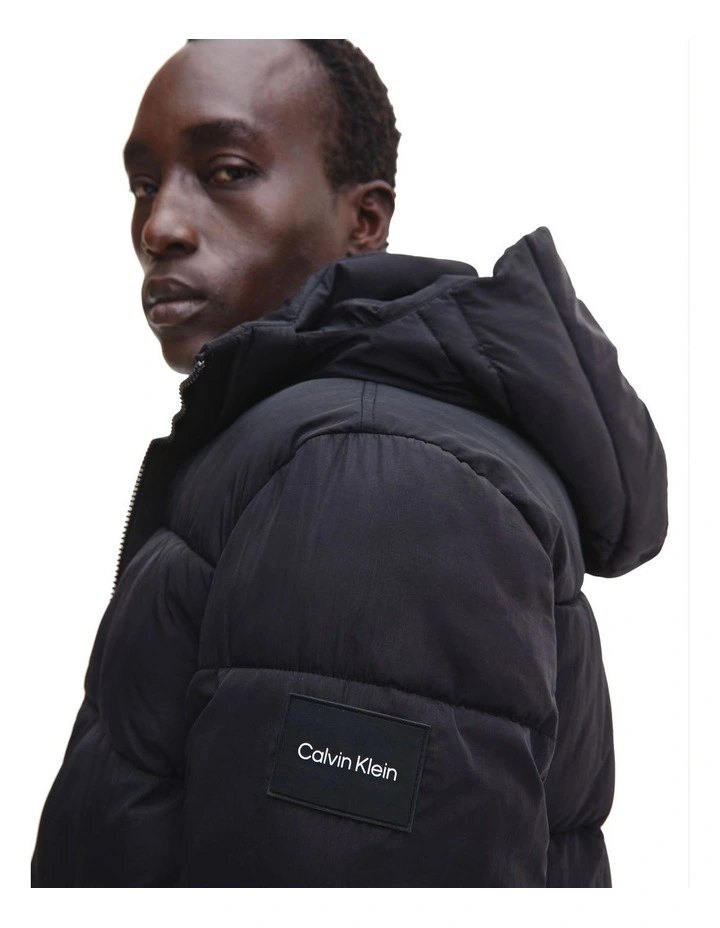 Crinkle Nylon Puffer Jacket in Black