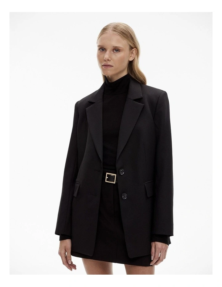Wool Blend Single-breasted Boxy Blazer in Black