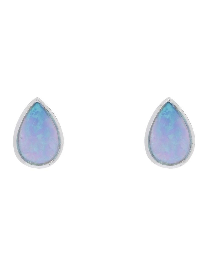 Sterling Silver Studs With Pear Shaped Blue Czelline Opal