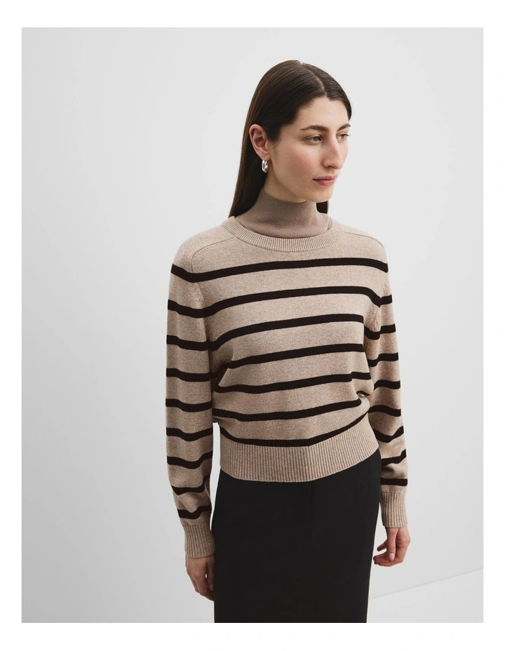 Organically Grown Cotton Blend Stripe Crop Crew Neck Knit in Dune Stripe