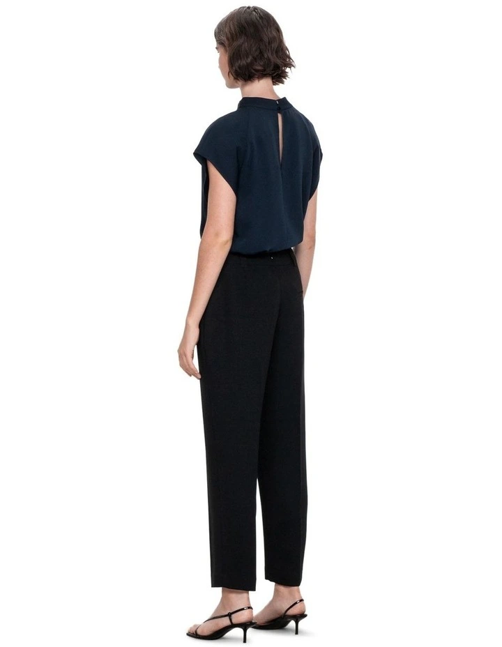 Smooth Twill Tuck Neck Top in Ink