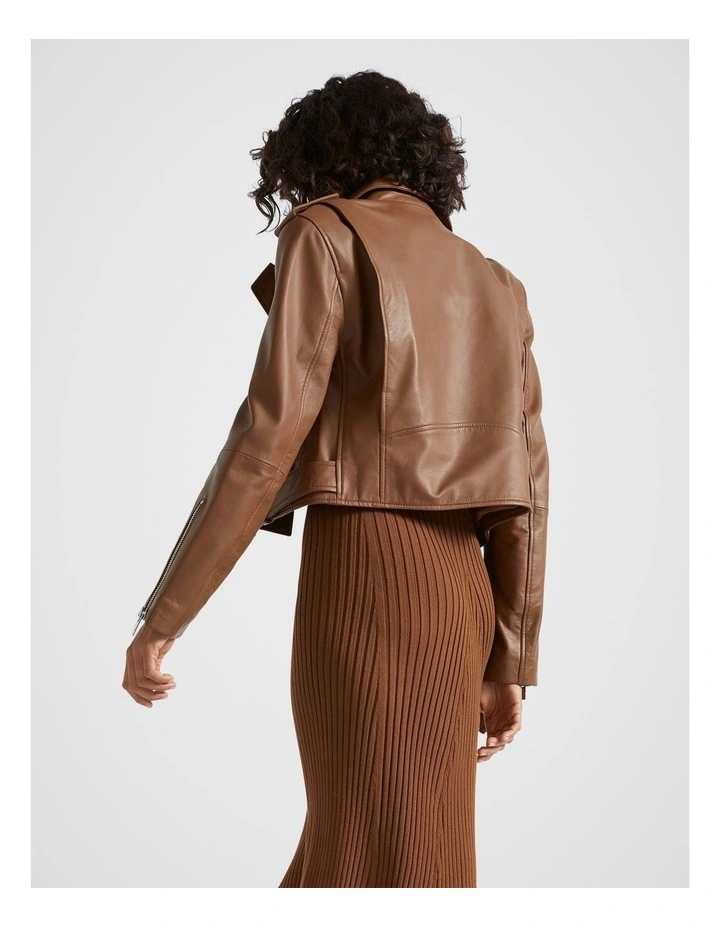 Leather Zip Front Jacket in Spice