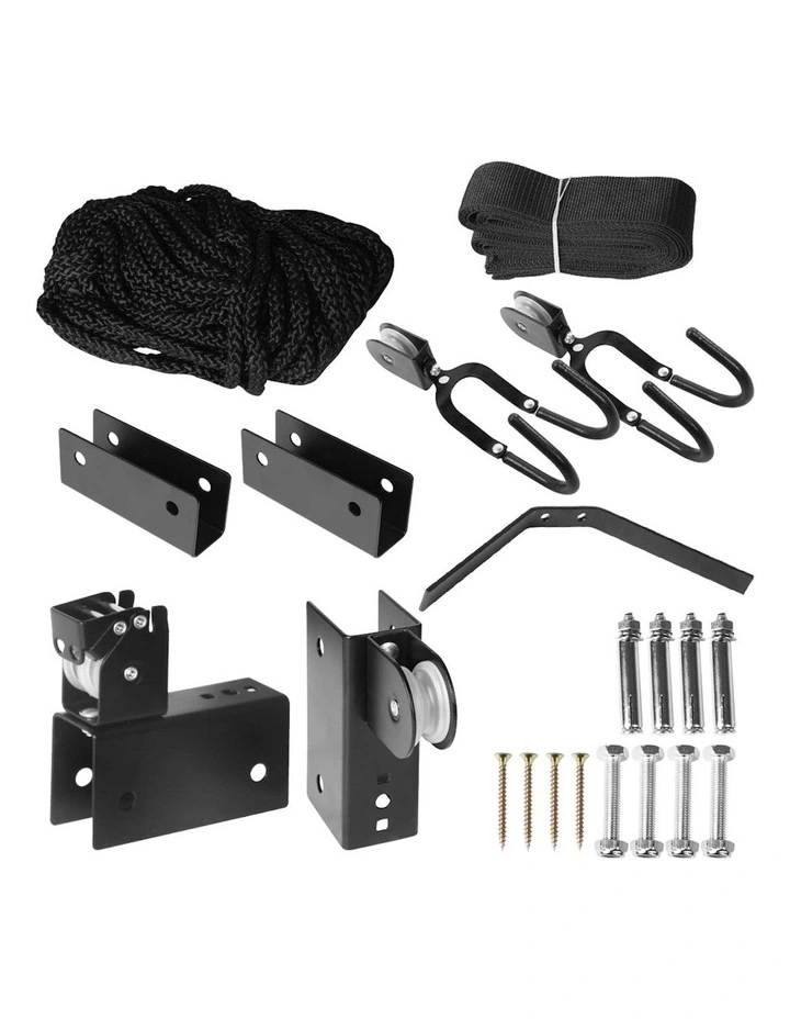 Kayak Hoist Pulley 54kg Bike Holder Lift Garage Ceiling Storage Rack in Black