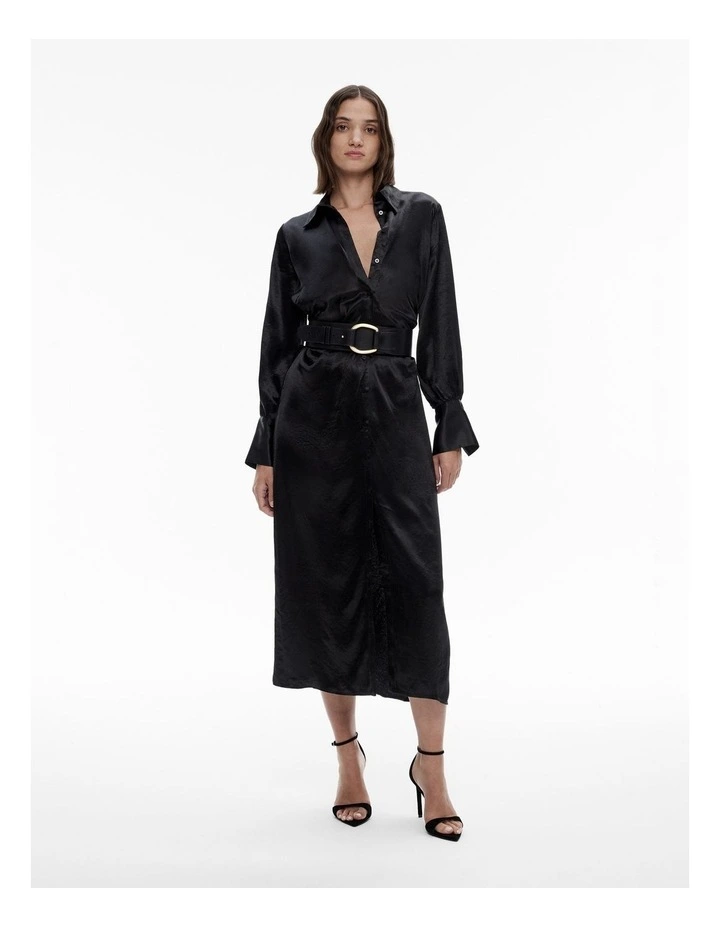 Acetate Ruched Midi in Black