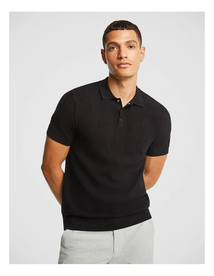 James Knitted Polo Shirt in Black