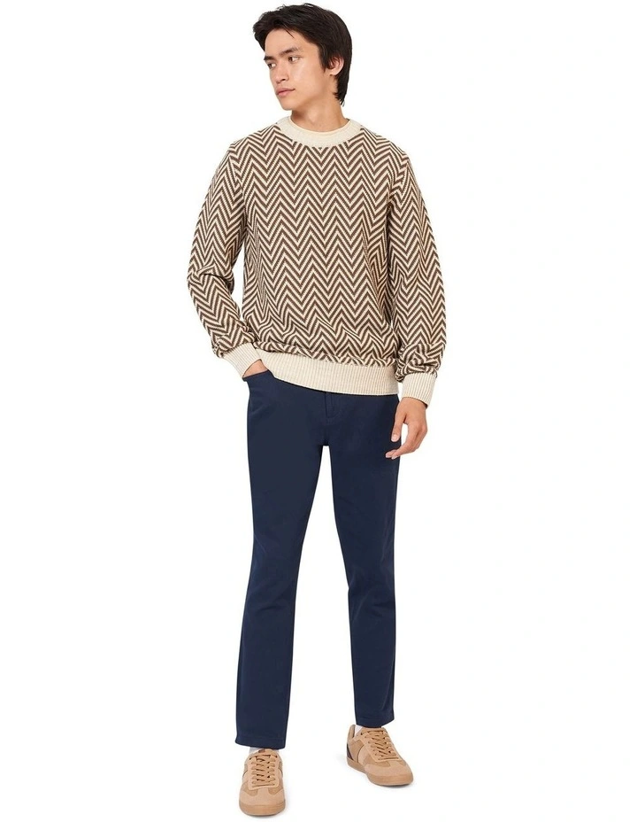 Jacquard Crew Knit in White