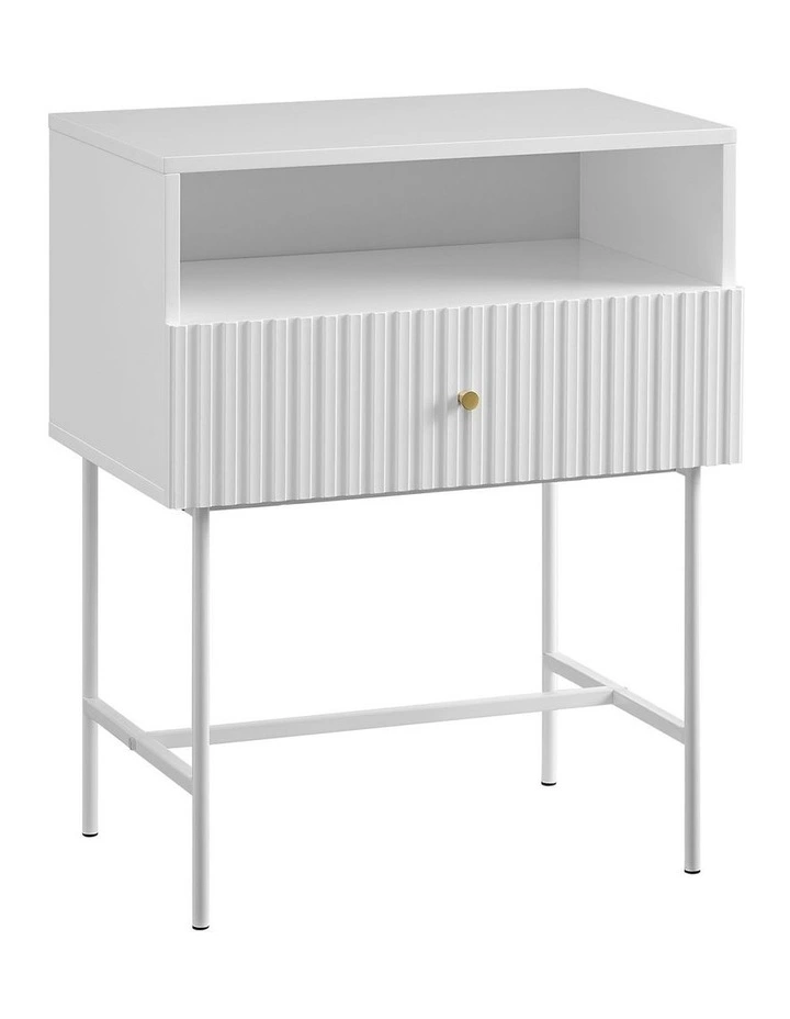Lucia Slender Fluted Bedside Table in Matt White