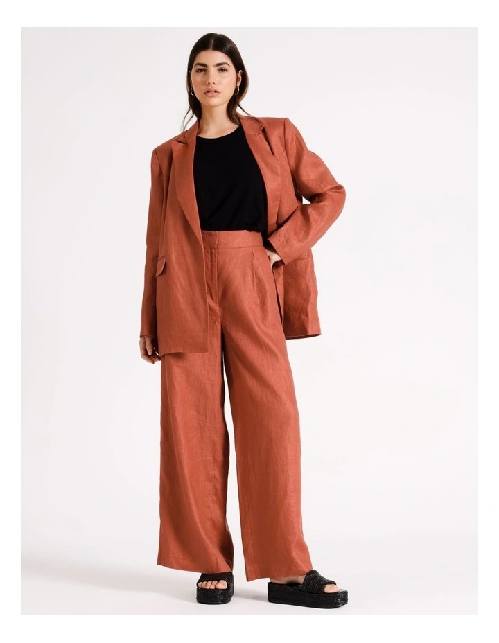 Oversized Linen Relaxed Blazer in Rust