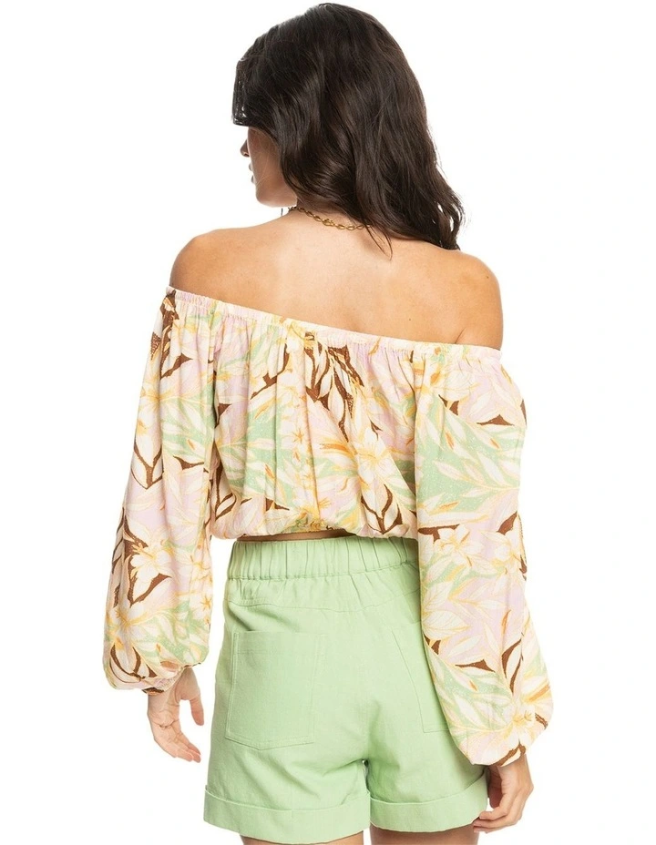 Sunset Kiss Puff Sleeve Top in Quiet Green Coast