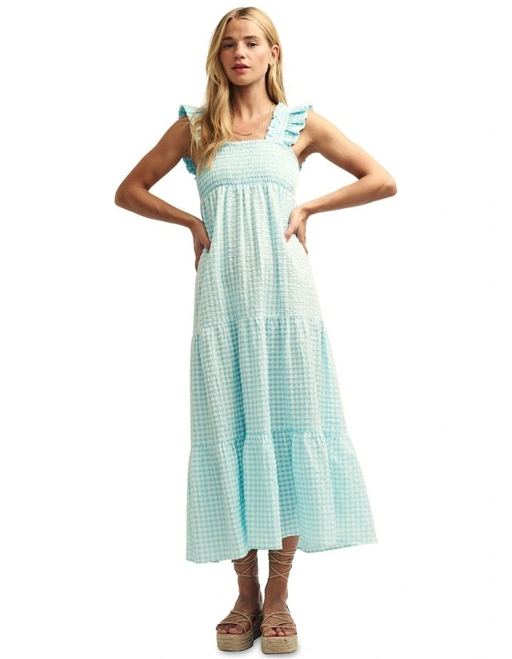 Maya Midi Dress in Blue Woven Gingmha