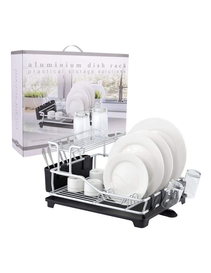 Pinnacle 2-Tier Dish Rack With Draining Board 52 x 37.5 x 27cm in Silver