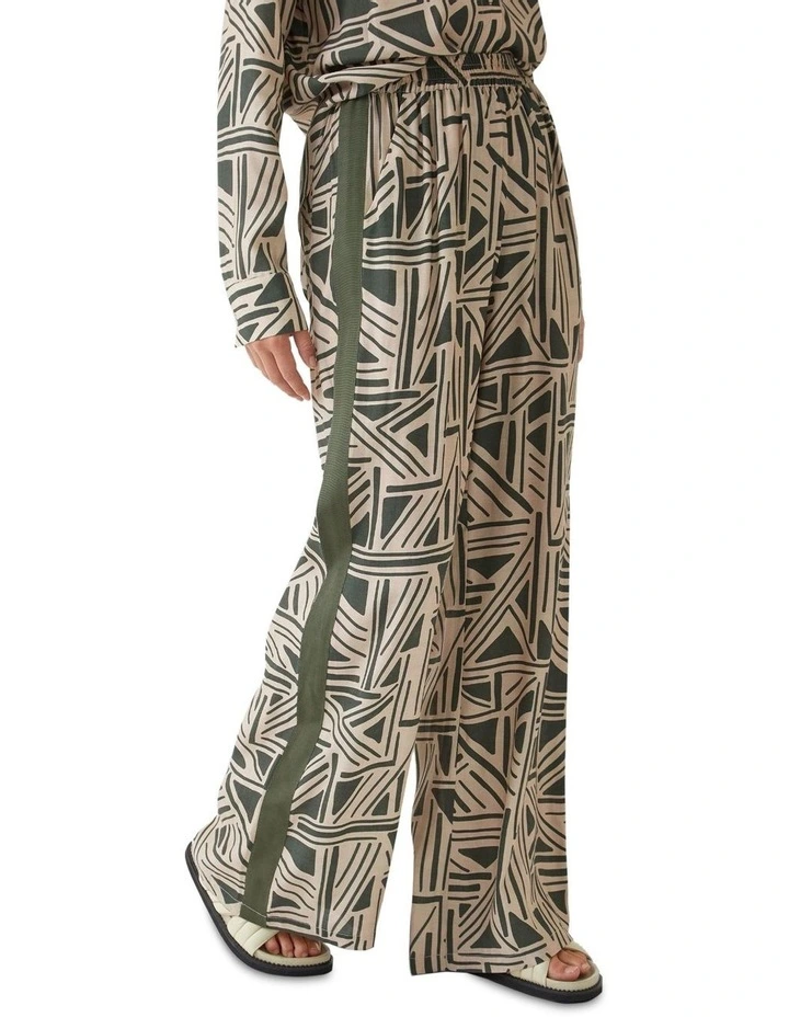 Chantel Geo Print Pants With Tape in Olive