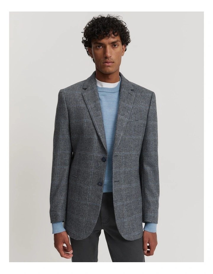 Regular Fit Lambswool Check Blazer in Steel Blue