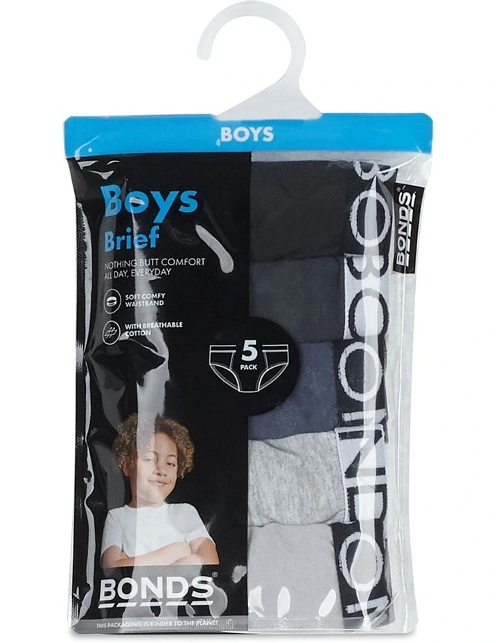 Kids Brief 5 Pack in Black/Greyscale
